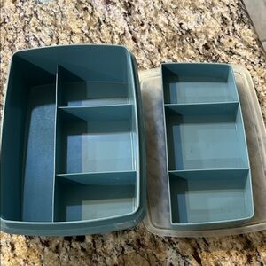 Vintage Tupperware Stow-N-Go Blue Gray Storage Container with Lid